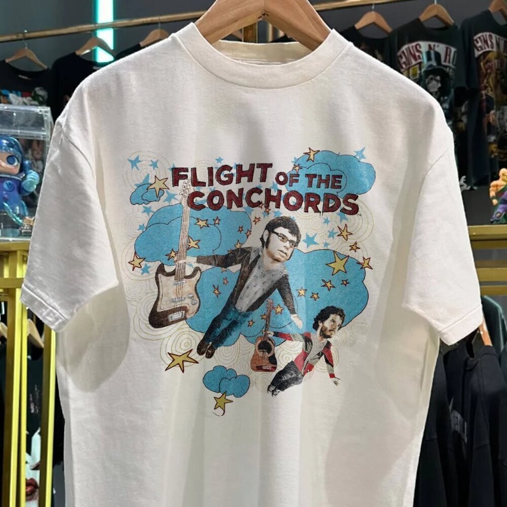2007 FLIGHT OF THE CONCHORDS RARE PROMO Cotton White T Shirt .